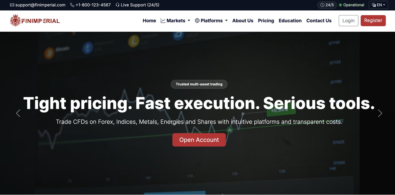 Finimperial home page screenshot